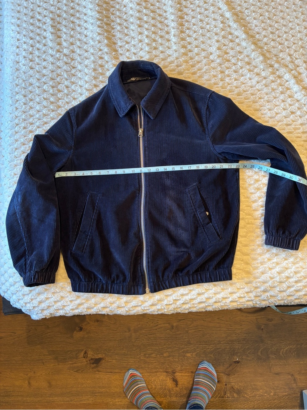 Zara Dark Navy Corduroy Zip Bomber Jacket
